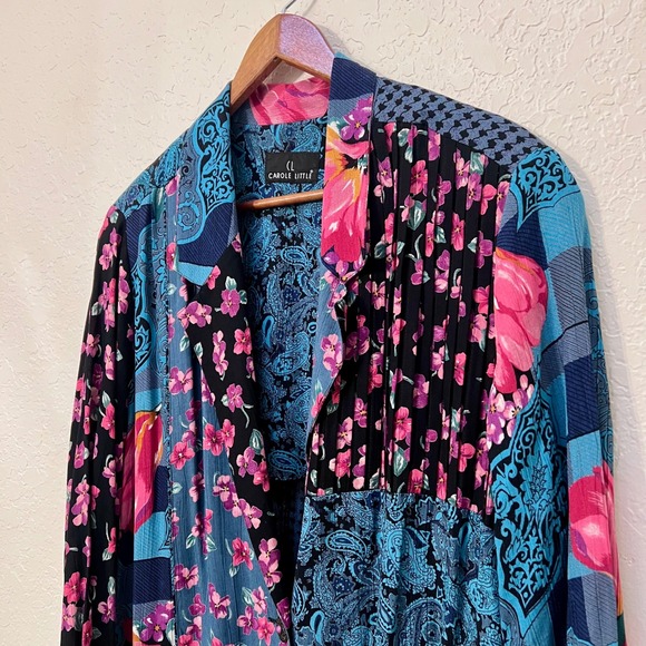 VTG 90s Carole Little Patchwork Floral Paisley Blazer Jacket Womens L Blue Pink - Picture 2 of 5